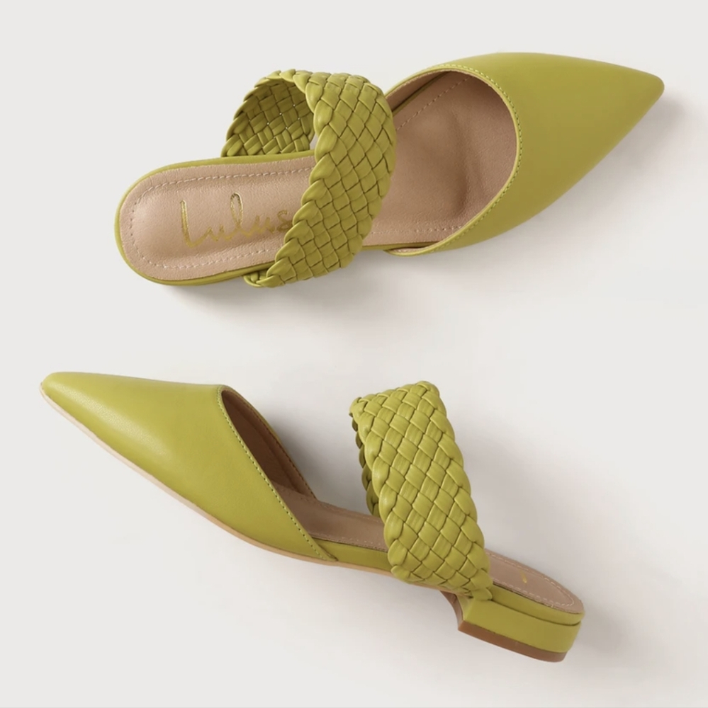 Green Pointed-Toe Mule Slides